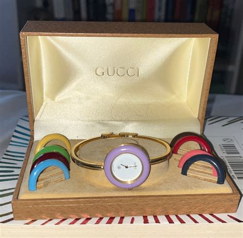 vintage gucci with exchangeable covers gold|Gucci interchangeable bezel set.